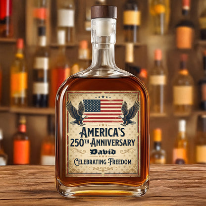 250 Years USA 250th Birthday 1776-2026 Eagle Flag Whiskey Bottle