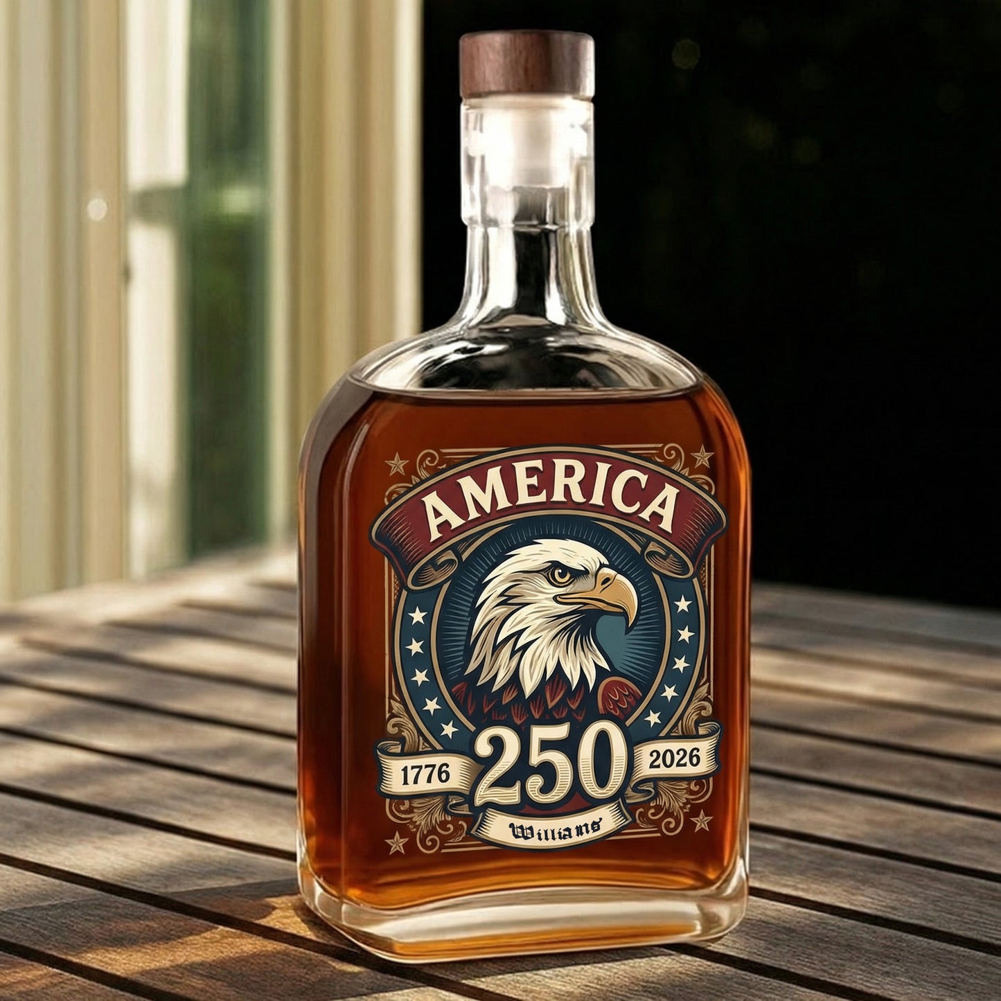 America 250 Years of Freedom Patriotic Eagle Flag Whiskey Bottle