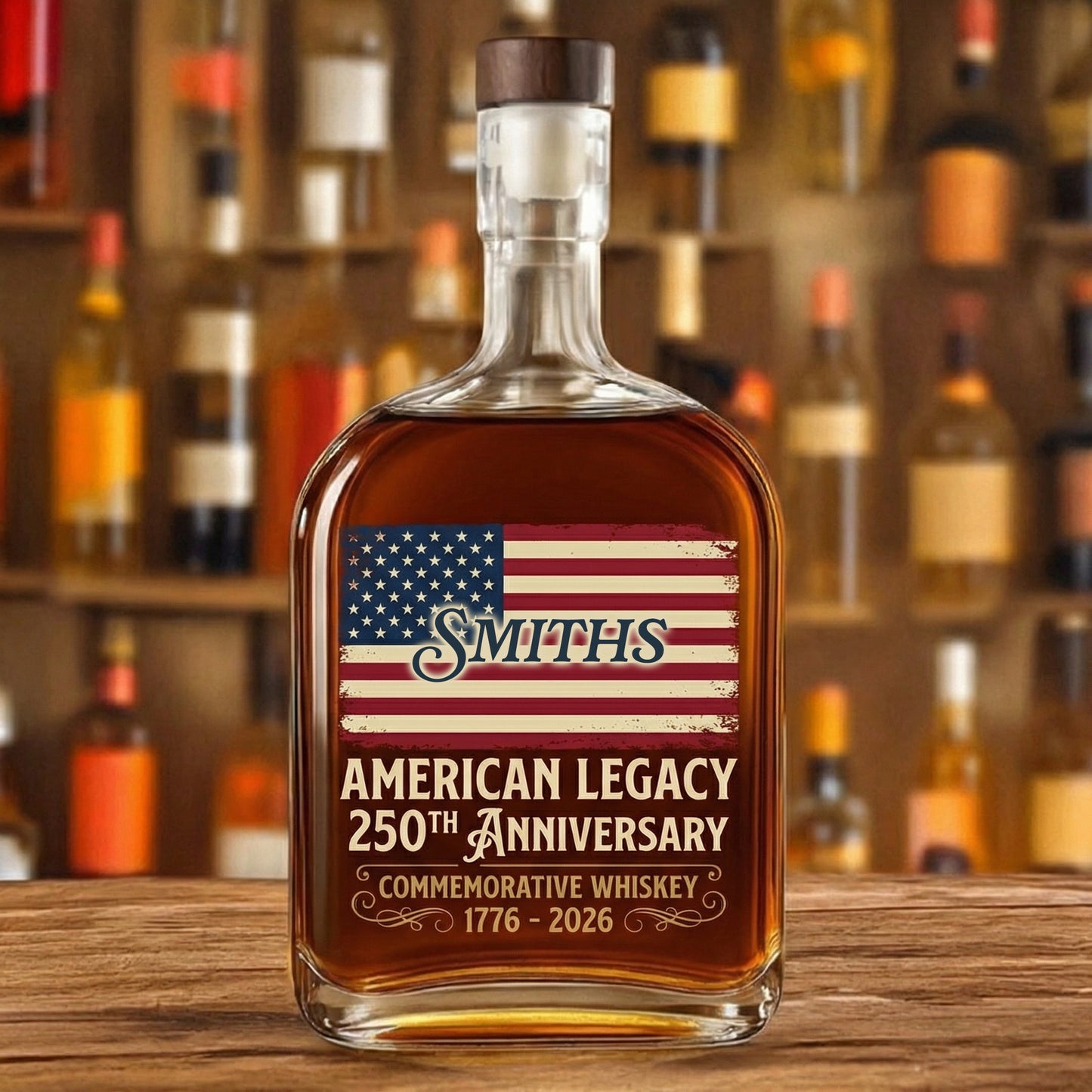 America 250th Birthday US Flag 250 Years We The People Whiskey Bottle
