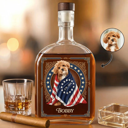 Custom Photo Dog Cat With America 250 Whiskey Bottle