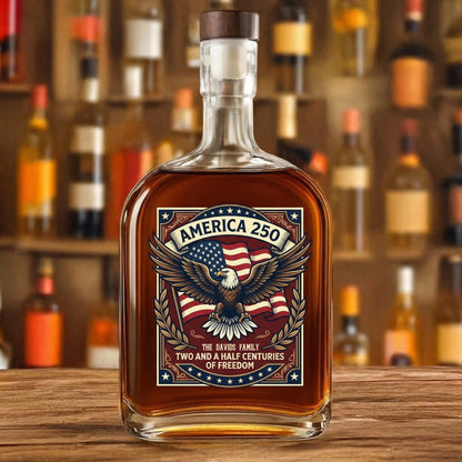 Faith, Family & Freedom America 250 Years Patriotic Whiskey Bottle
