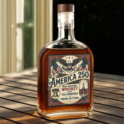 USA 250 Strong Flag American States Patriotic Whiskey Bottle