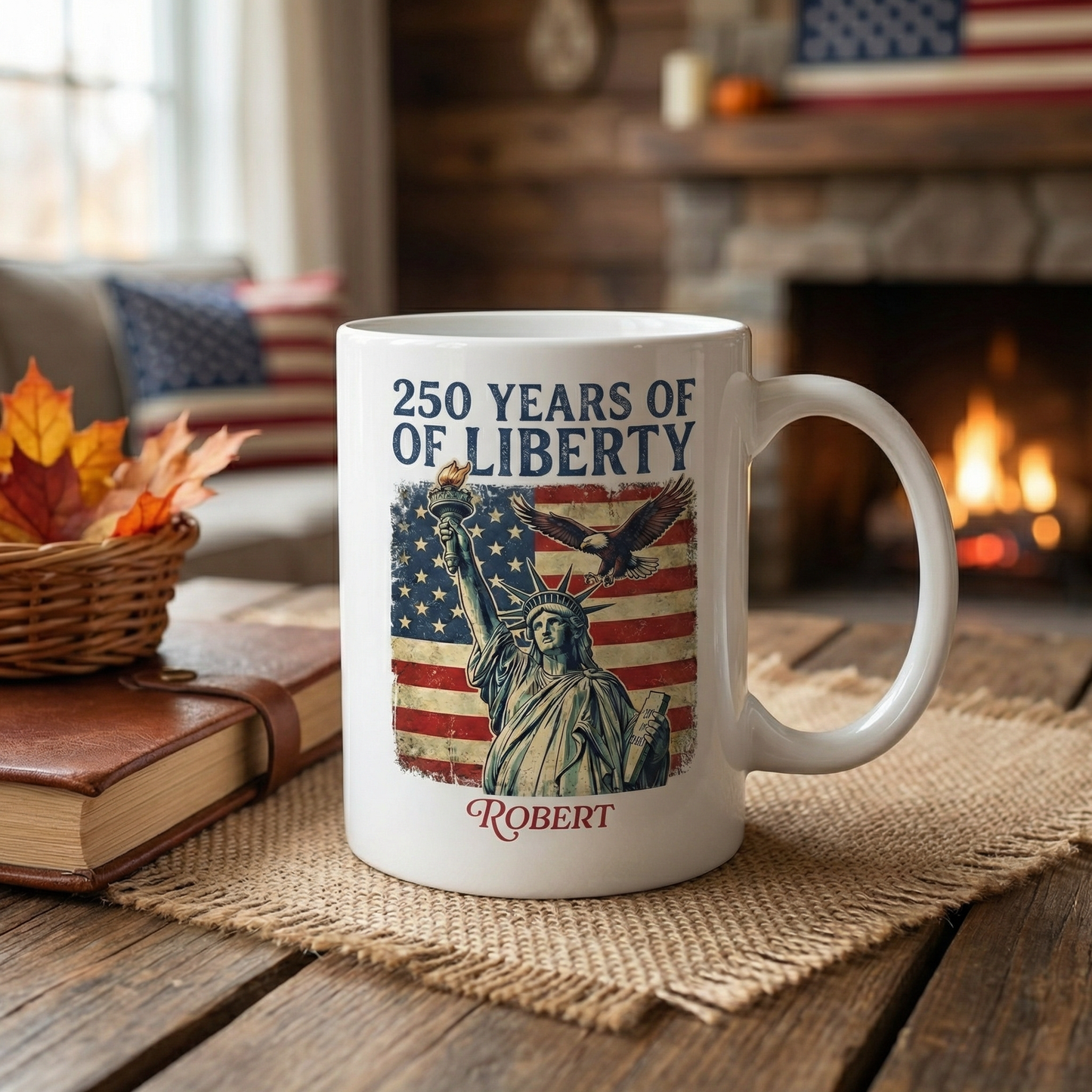 250 Years of Liberty Personalized White Mug – Custom Name America 250 Patriotic Mug 1776–2026