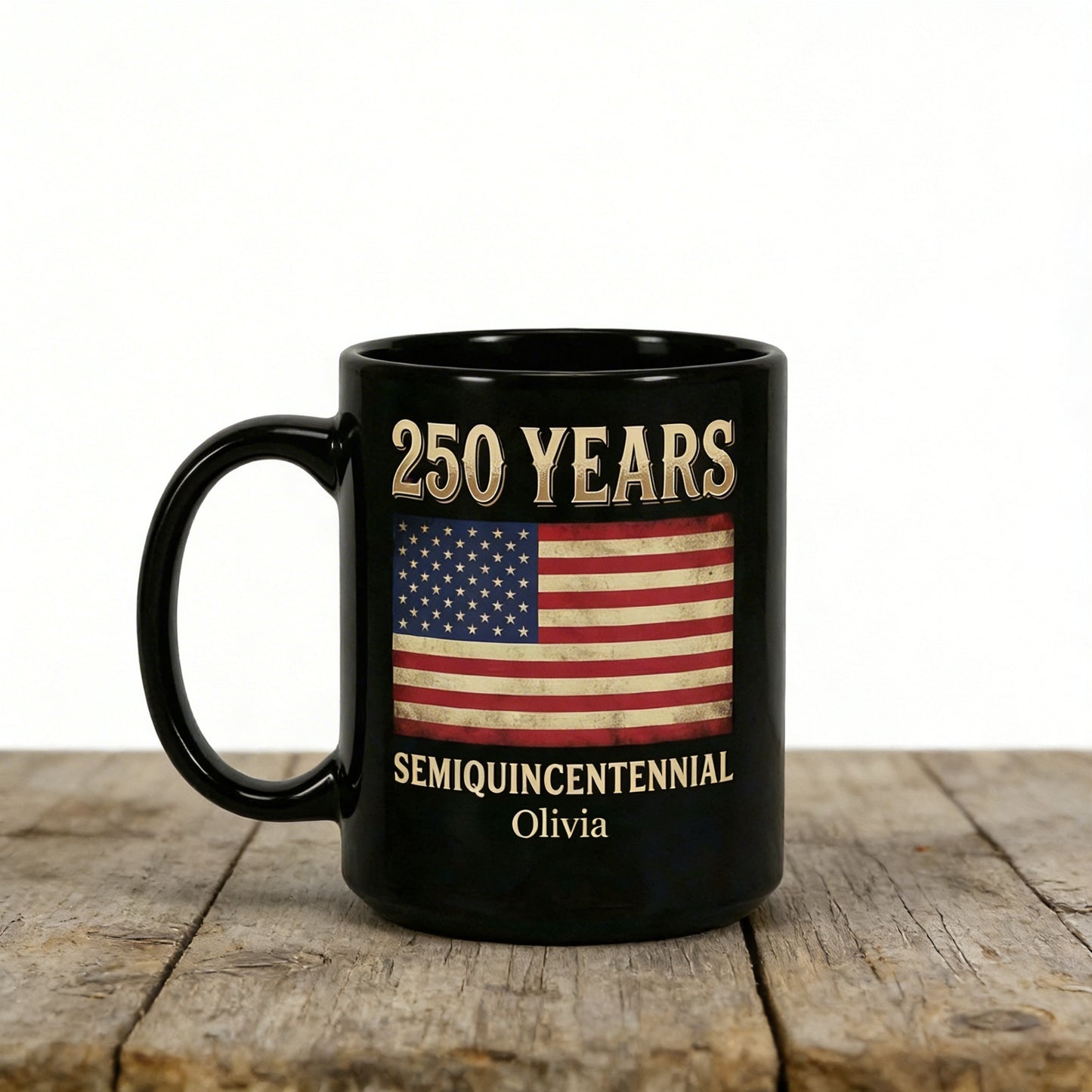 America 250 Semiquincentennial Personalized Black Mug – Custom Name Patriotic USA Flag Mug 1776–2026