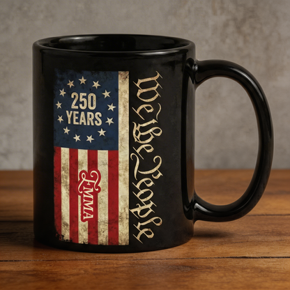 We The People America 250 Personalized Black Mug – Custom Name Patriotic USA Semiquincentennial Mug