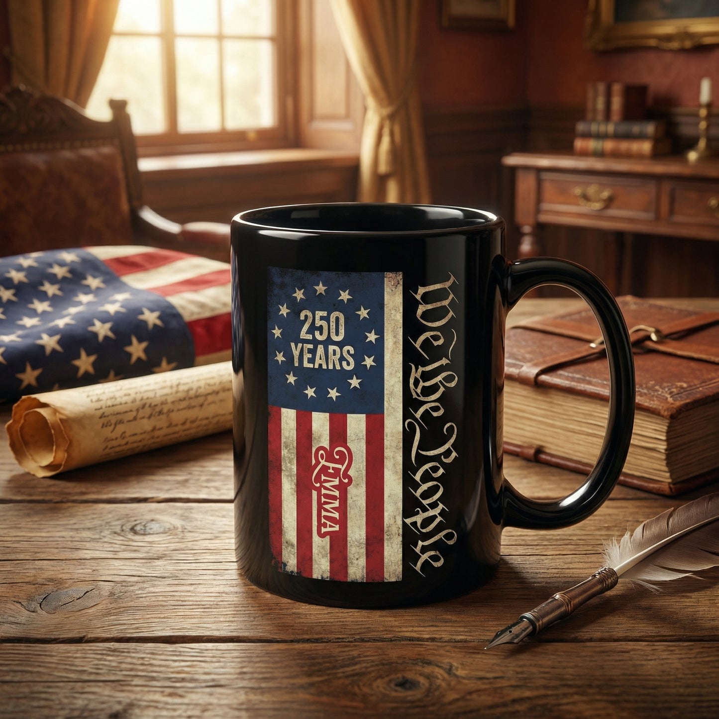 We The People America 250 Personalized Black Mug – Custom Name Patriotic USA Semiquincentennial Mug
