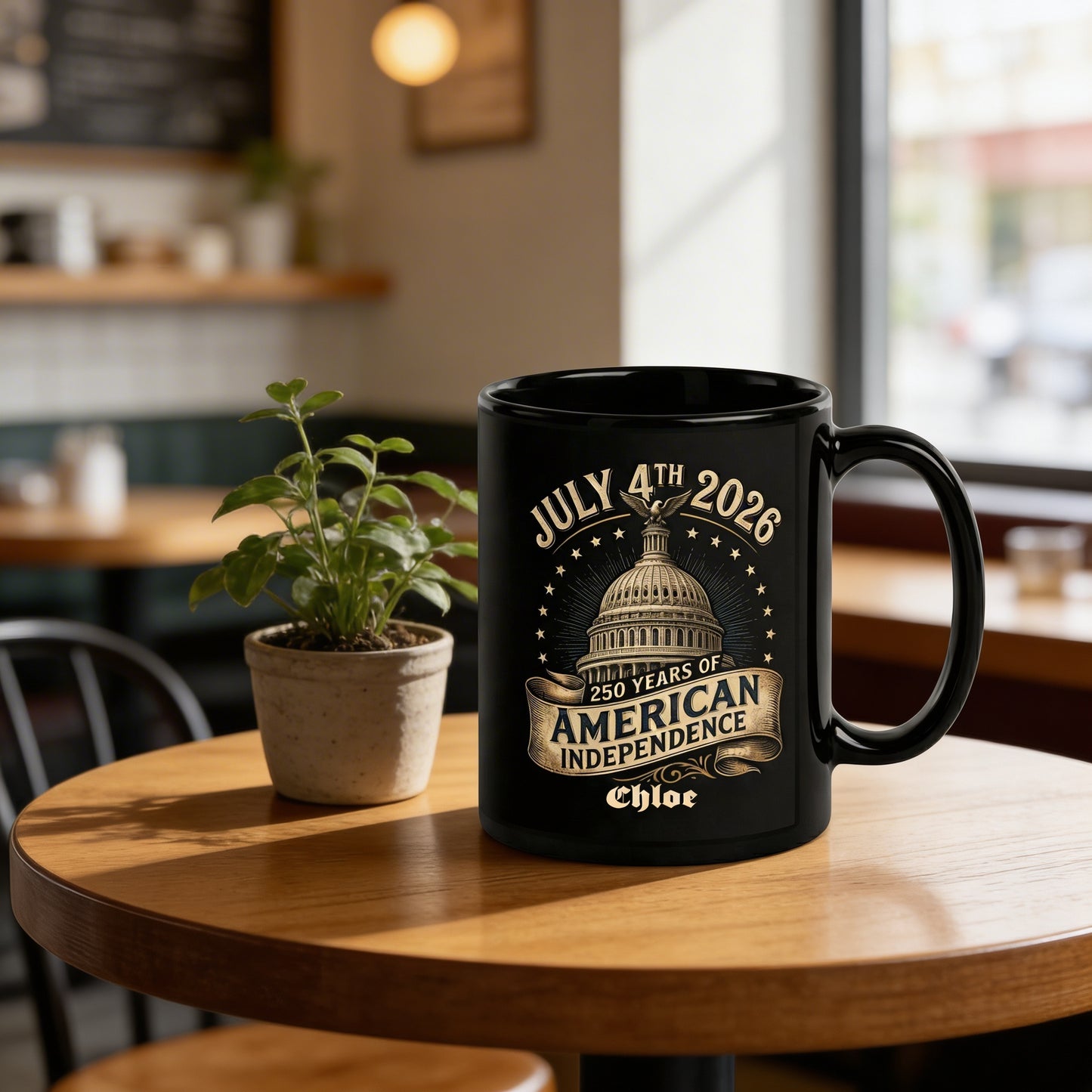 July 4th 2026 America 250 Personalized Black Mug – Custom Name 250 Years of American Independence Mug