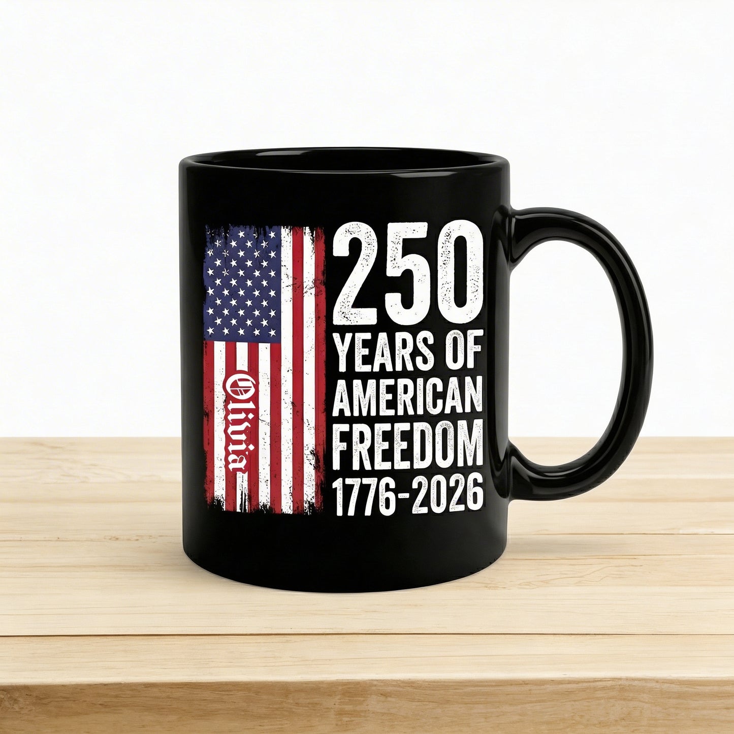 250 Years of American Freedom Personalized Black Mug – Custom Name America 250 Patriotic Mug 1776–2026