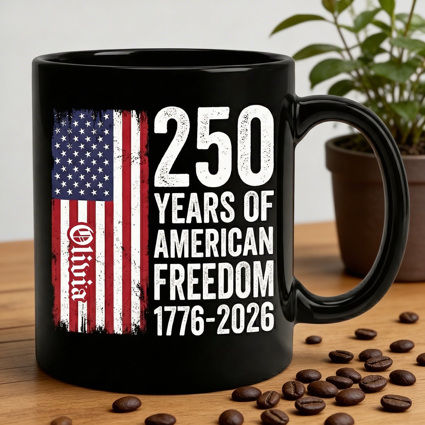 250 Years of American Freedom Personalized Black Mug – Custom Name America 250 Patriotic Mug 1776–2026