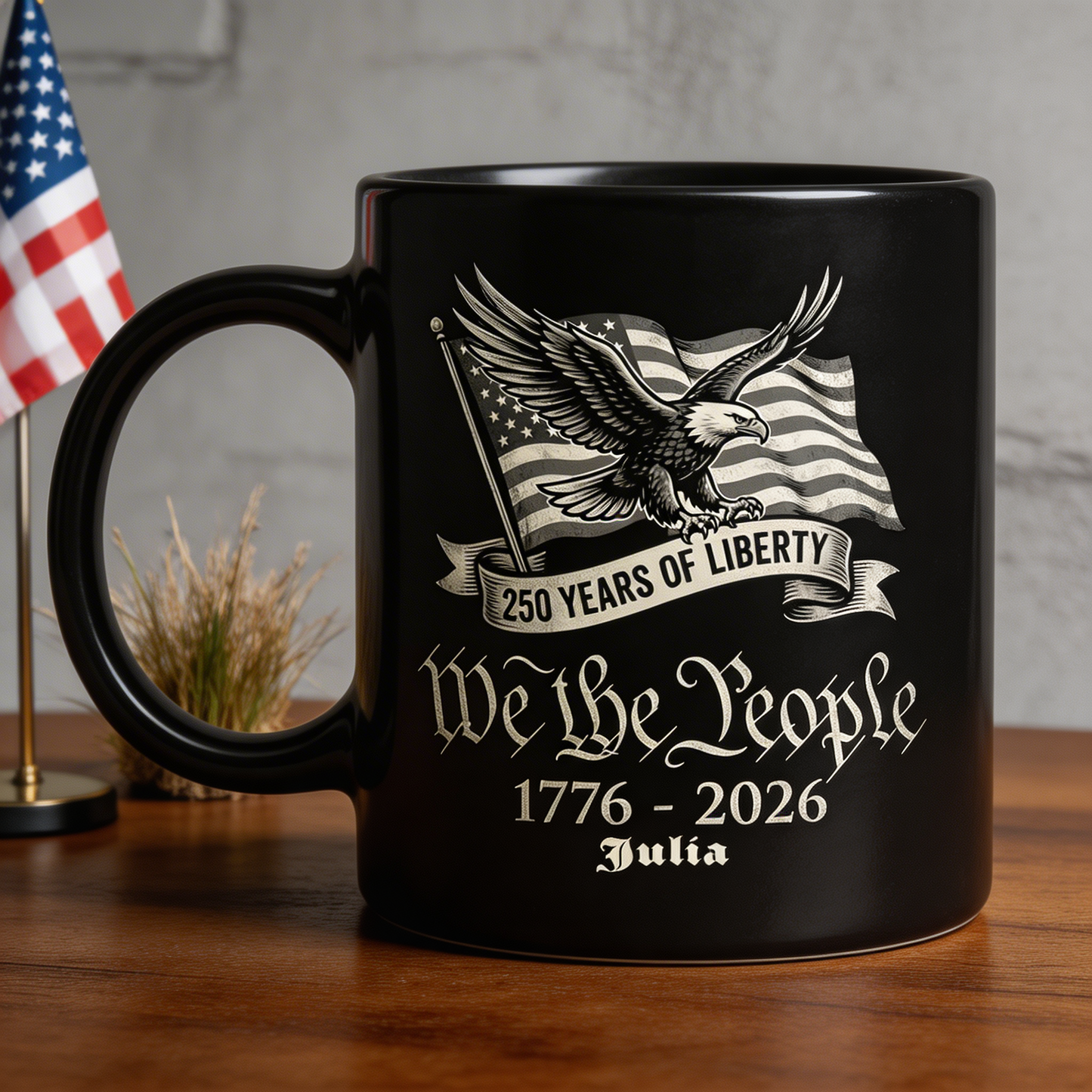 250 Years of Liberty We The People Personalized Black Mug – Custom Name American Eagle 1776-2026 Mug