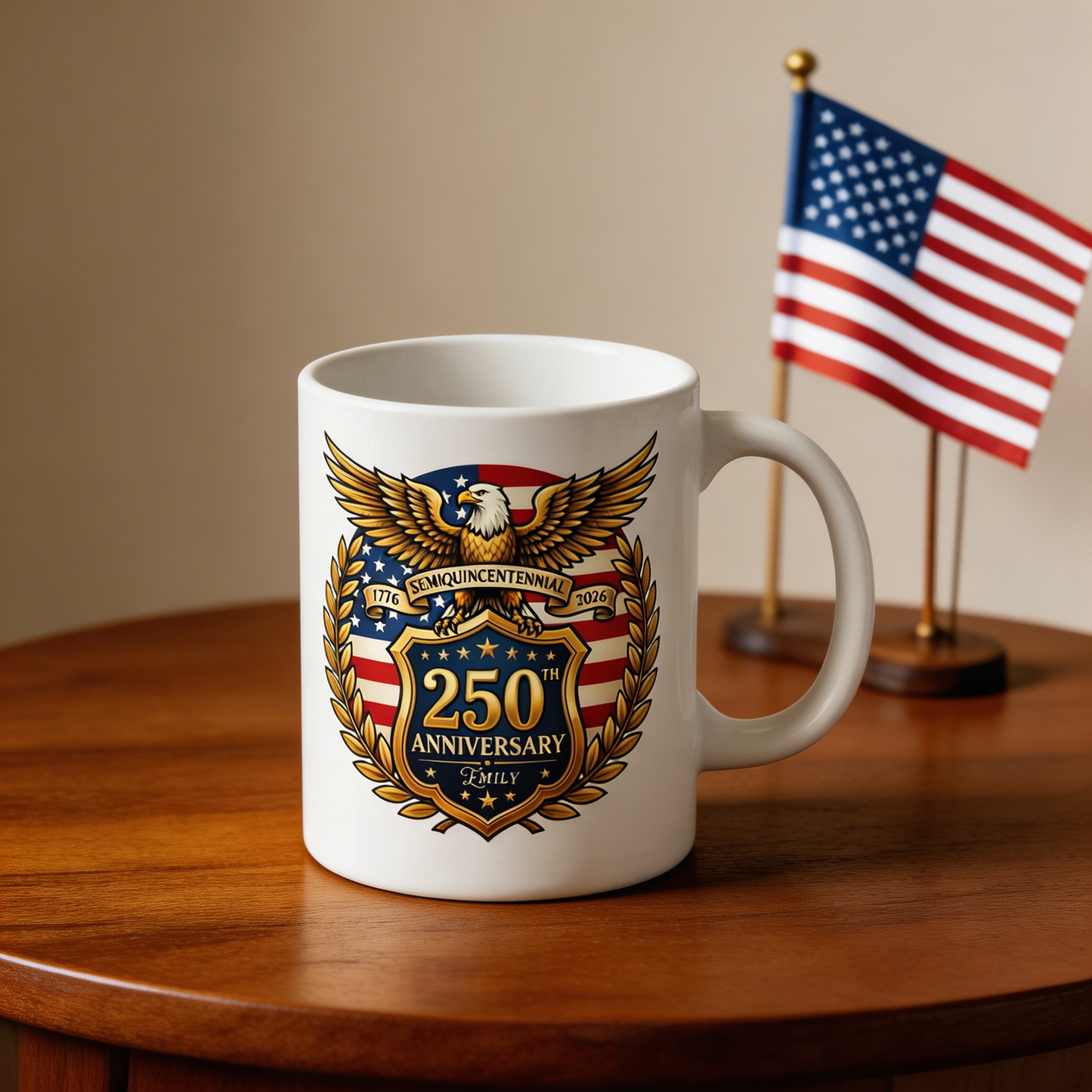 250th Anniversary Semiquincentennial Personalized White Mug – Custom Name Patriotic USA 1776–2026 Mug