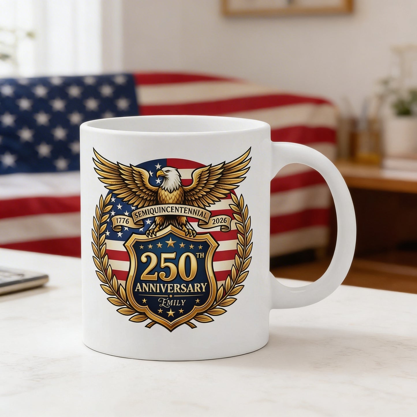 250th Anniversary Semiquincentennial Personalized White Mug – Custom Name Patriotic USA 1776–2026 Mug