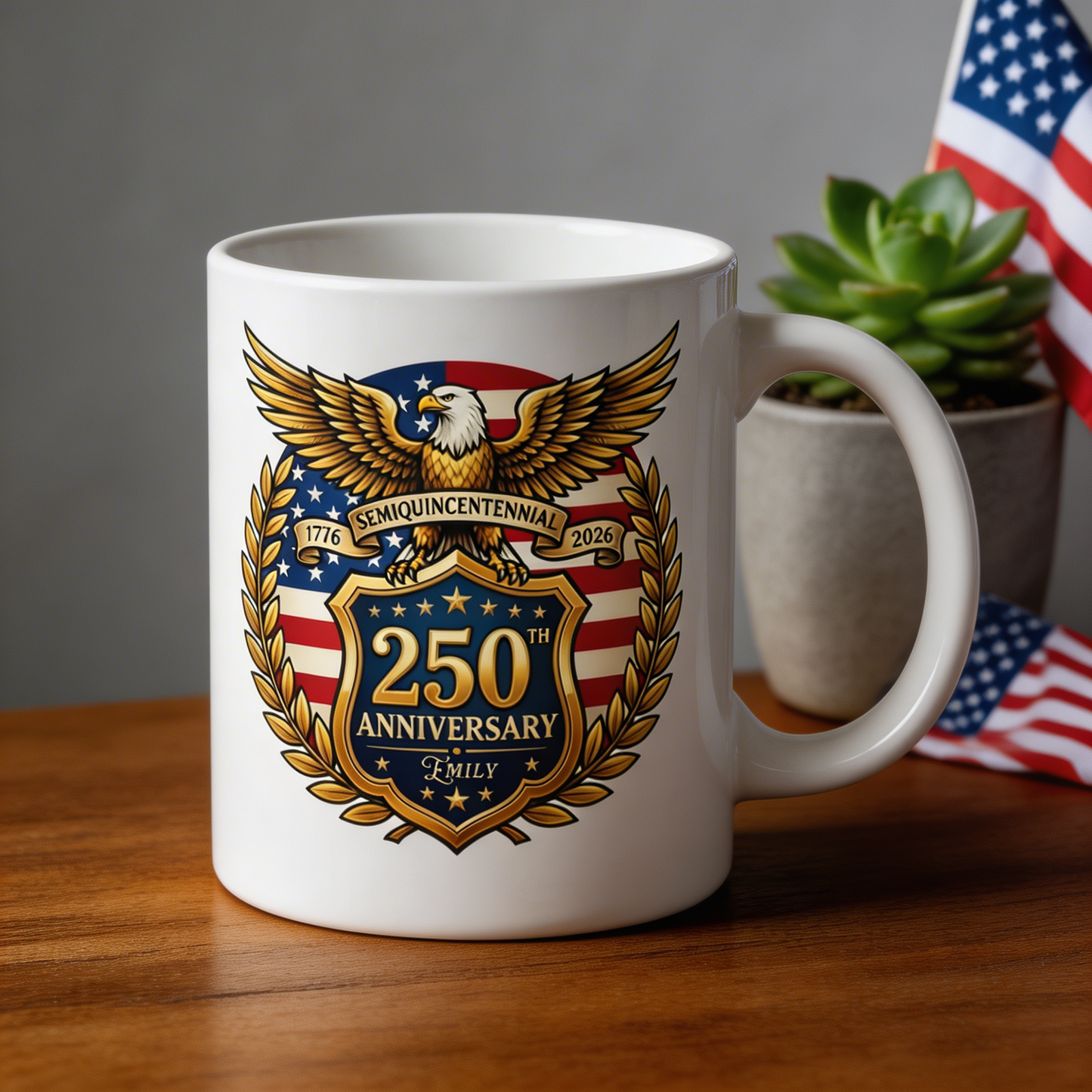 250th Anniversary Semiquincentennial Personalized White Mug – Custom Name Patriotic USA 1776–2026 Mug