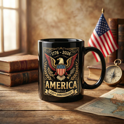 America 250th Anniversary Personalized Black Mug – Custom Name Patriotic Eagle 1776–2026 Mug