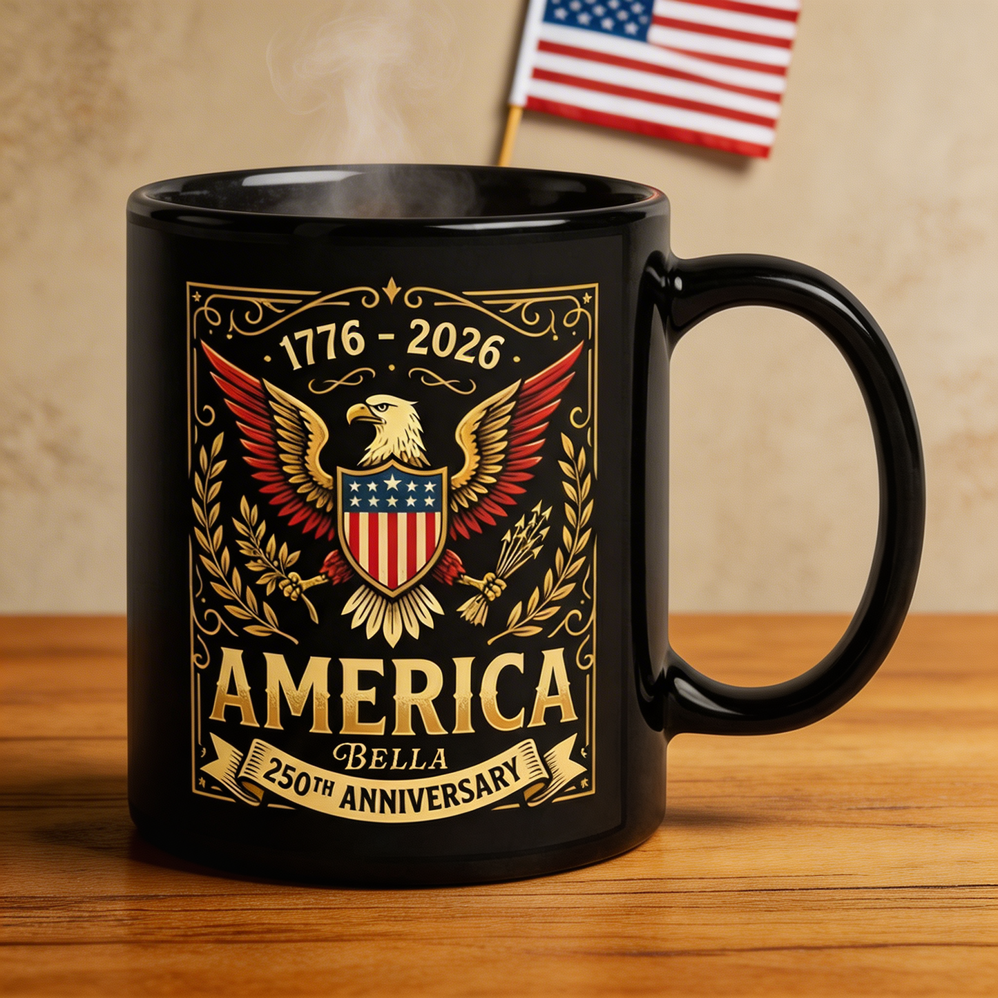 America 250th Anniversary Personalized Black Mug – Custom Name Patriotic Eagle 1776–2026 Mug