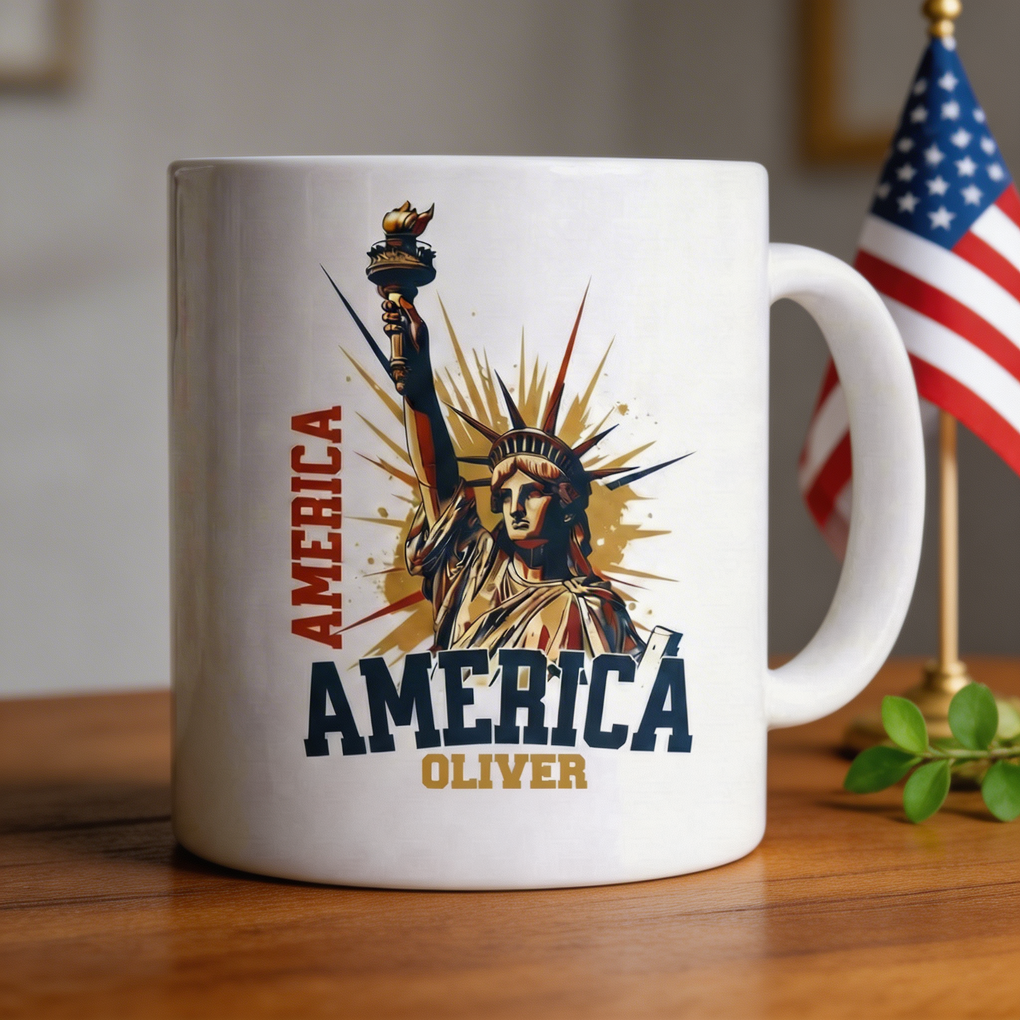 America 250 Statue of Liberty Personalized White Mug – Custom Name USA 1776–2026 Anniversary Mug