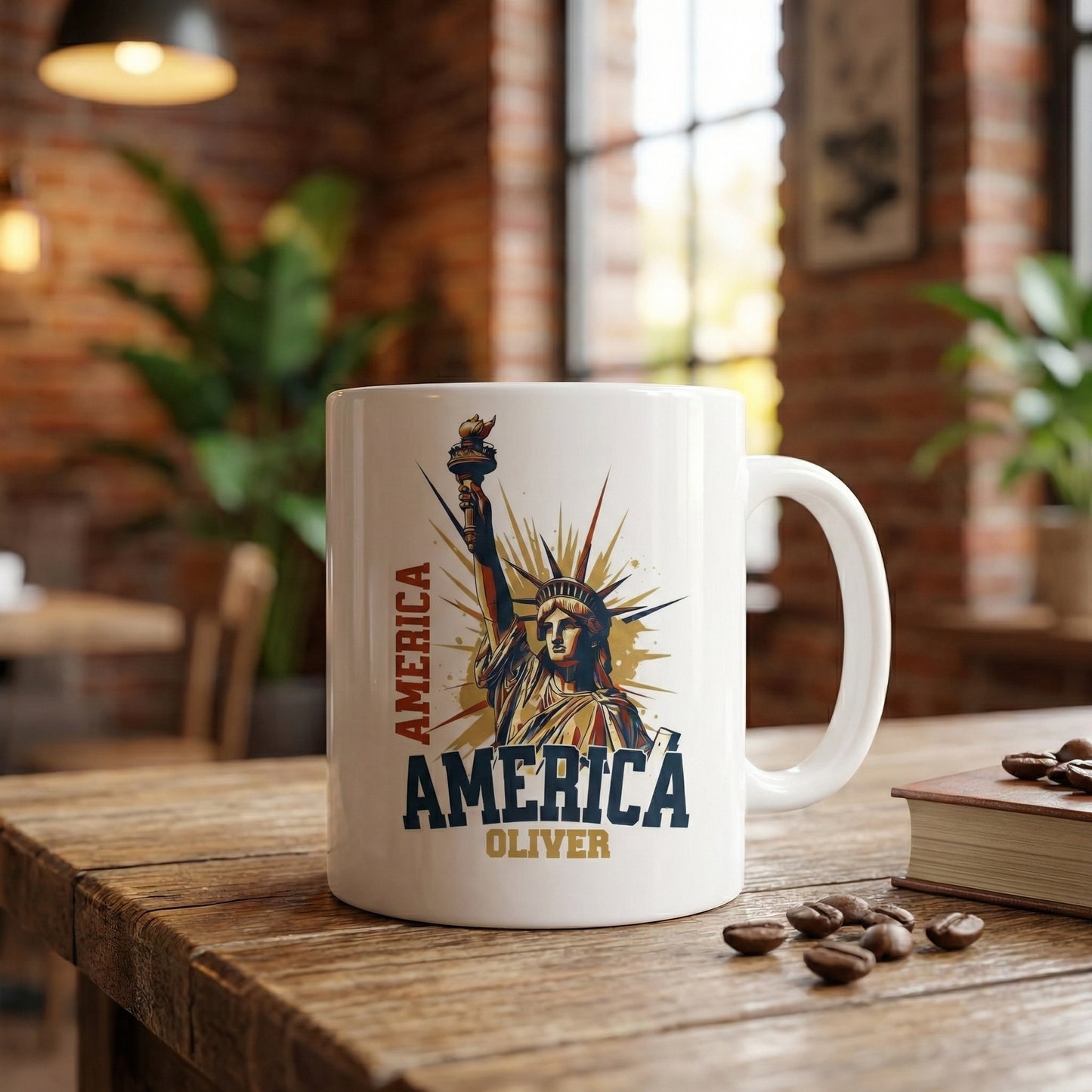 America 250 Statue of Liberty Personalized White Mug – Custom Name USA 1776–2026 Anniversary Mug