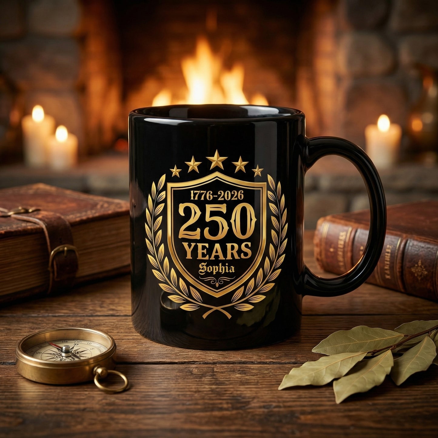 America 250 Years Personalized Black Mug – USA 1776-2026 250th Anniversary Patriotic Mug