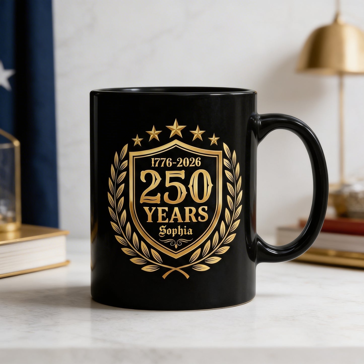 America 250 Years Personalized Black Mug – USA 1776-2026 250th Anniversary Patriotic Mug