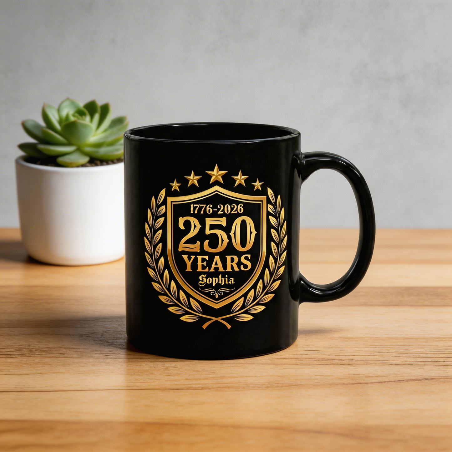 America 250 Years Personalized Black Mug – USA 1776-2026 250th Anniversary Patriotic Mug