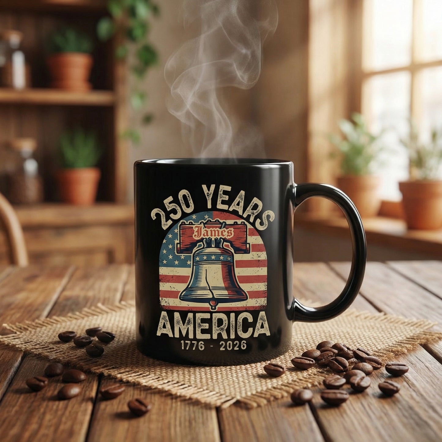America 250 Liberty Bell Personalized Black Mug – USA 1776-2026 250 Years Patriotic Mug