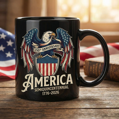 America 250th Anniversary Eagle Personalized Black Mug – USA Semiquincentennial 1776-2026 Patriotic Mug