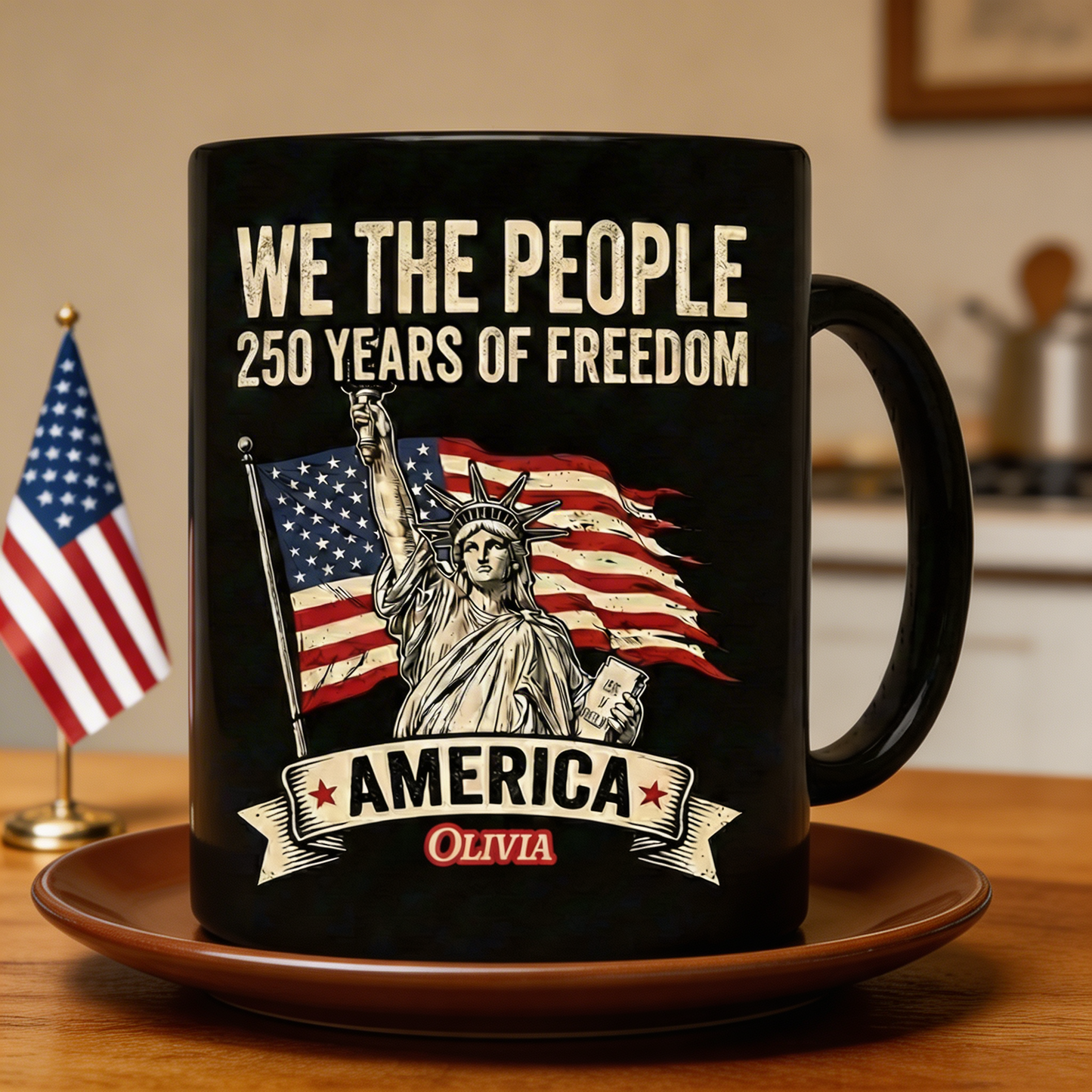 We The People America 250 Years of Freedom Personalized Black Mug – USA 1776–2026 Semiquincentennial Patriotic Mug