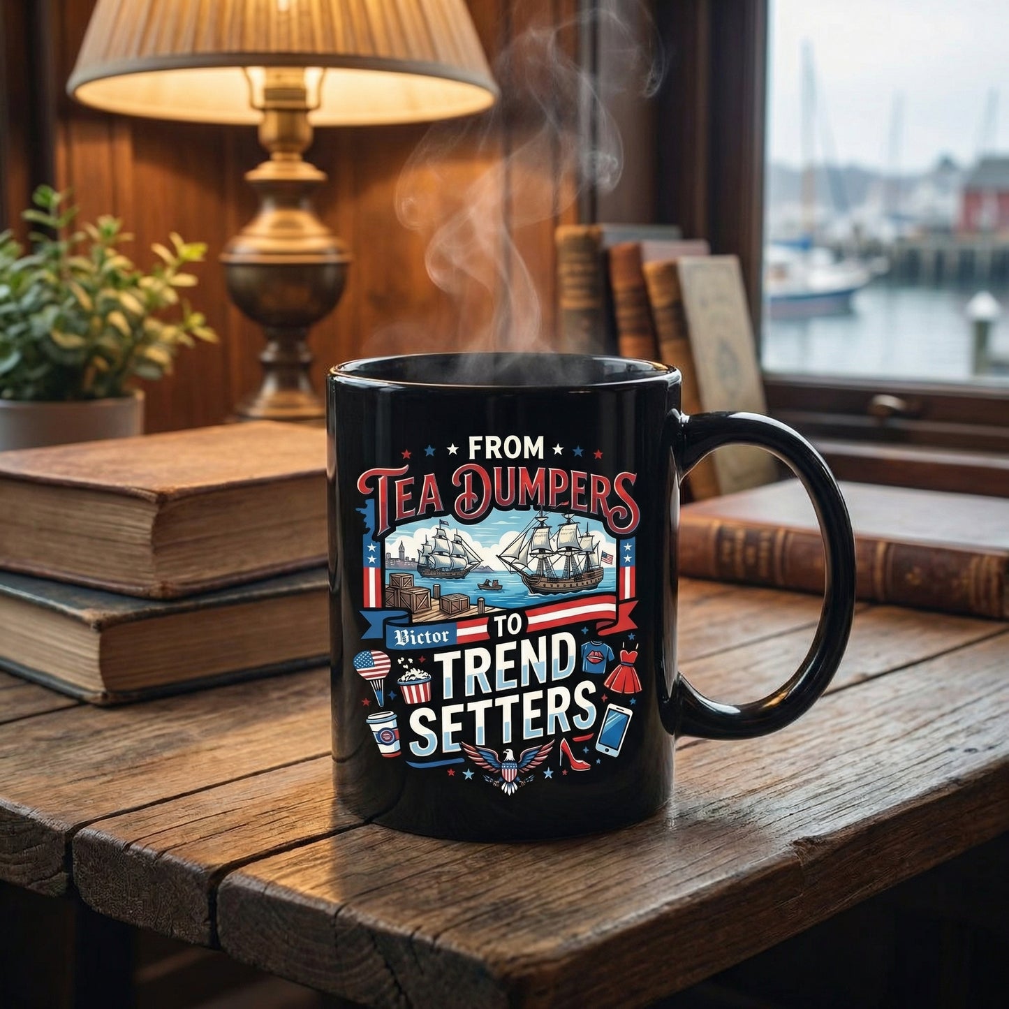 From Tea Dumpers to Trend Setters 250th Anniversary USA Black Mug – Personalized America 1776-2026 Mug