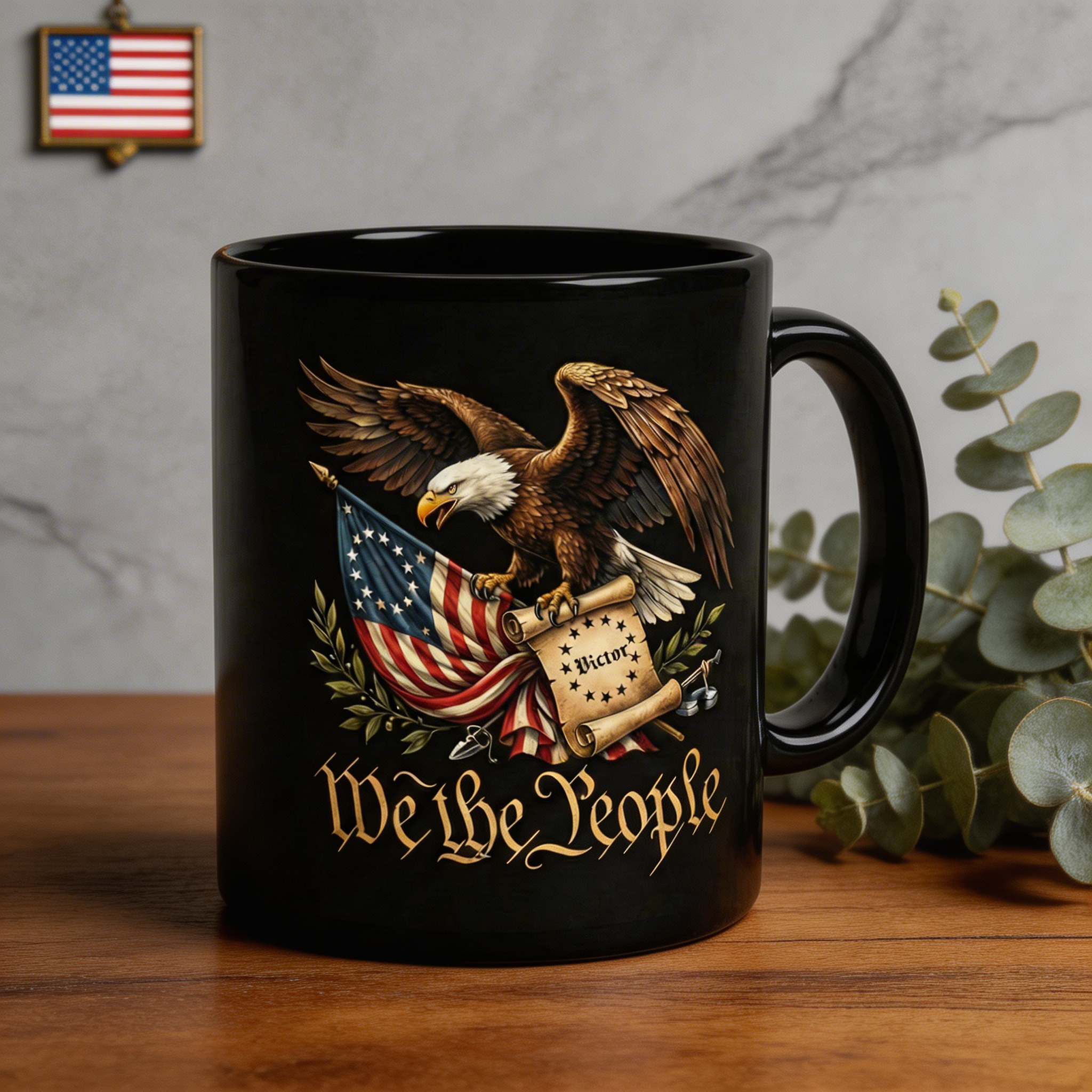 We The People 1776 Patriotic Eagle Black Mug – Personalized American Flag Freedom Mug