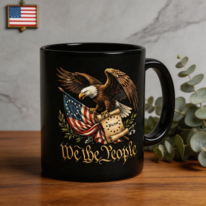 We The People 1776 Patriotic Eagle Black Mug – Personalized American Flag Freedom Mug