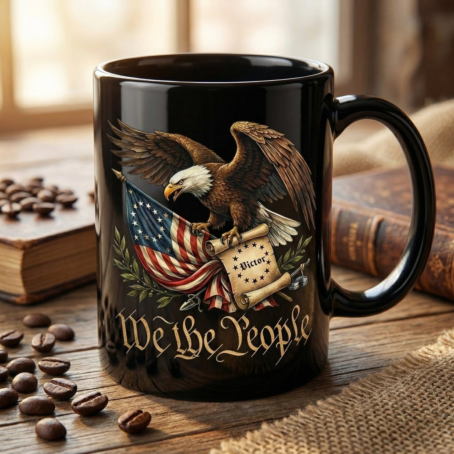 We The People 1776 Patriotic Eagle Black Mug – Personalized American Flag Freedom Mug