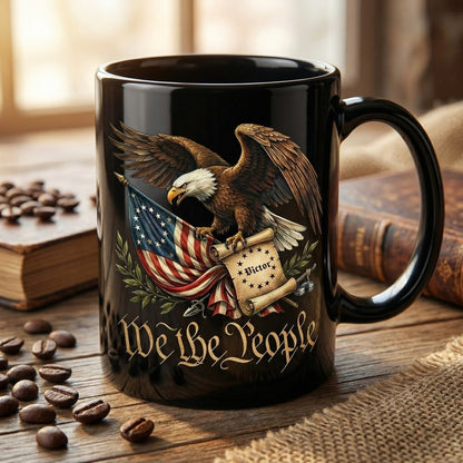 We The People 1776 Patriotic Eagle Black Mug – Personalized American Flag Freedom Mug