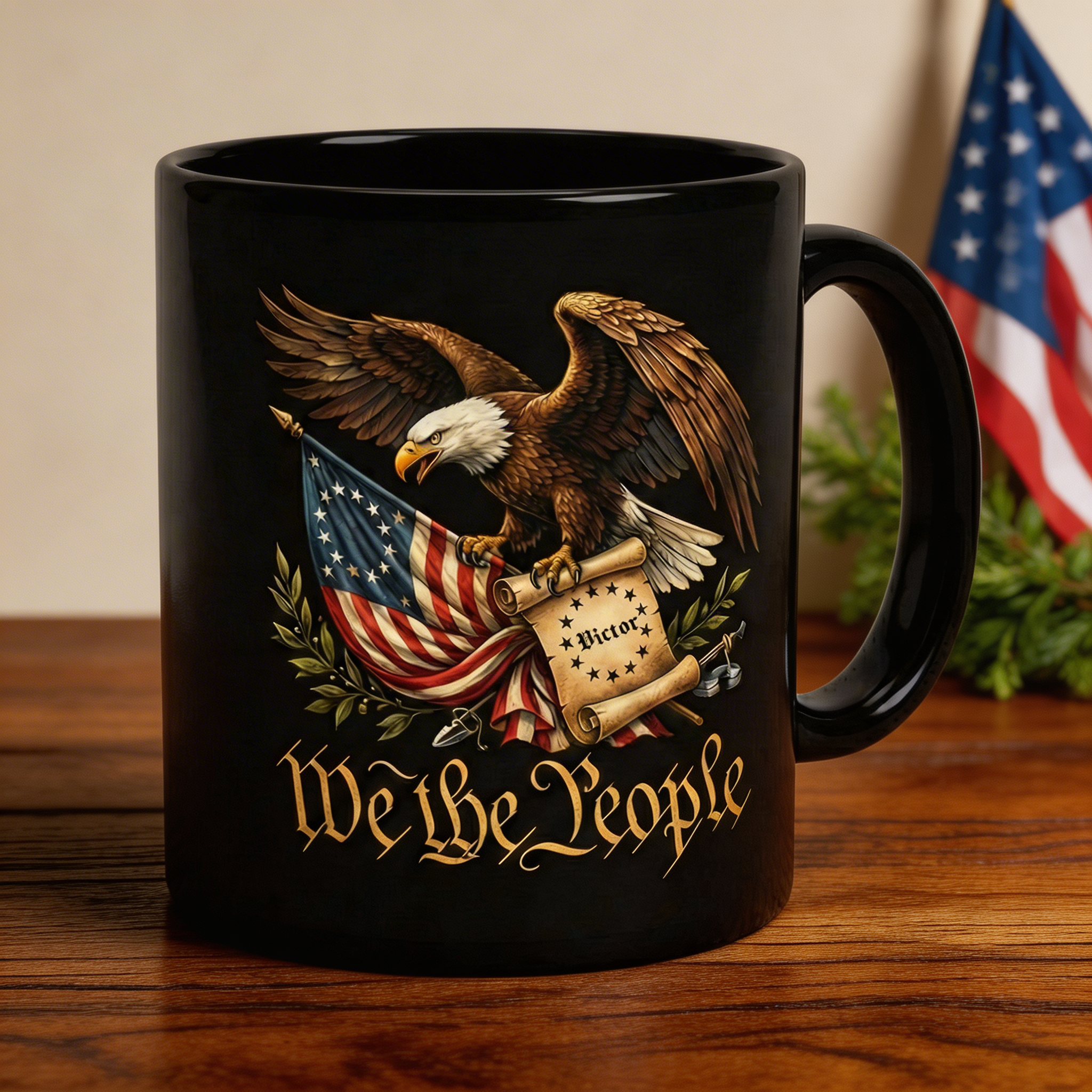 We The People 1776 Patriotic Eagle Black Mug – Personalized American Flag Freedom Mug