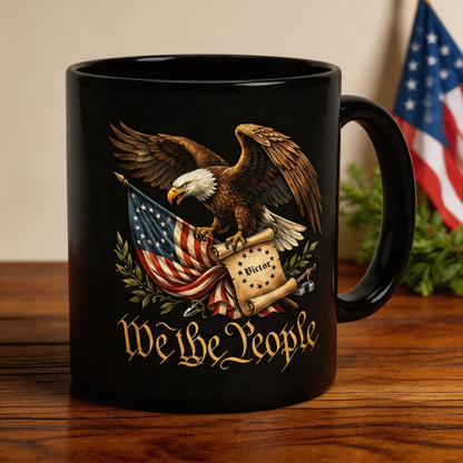 We The People 1776 Patriotic Eagle Black Mug – Personalized American Flag Freedom Mug
