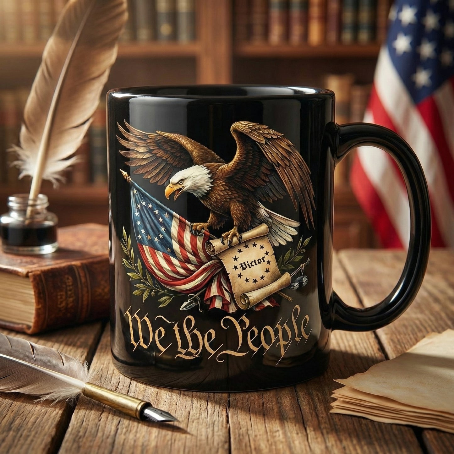 We The People 1776 Patriotic Eagle Black Mug – Personalized American Flag Freedom Mug