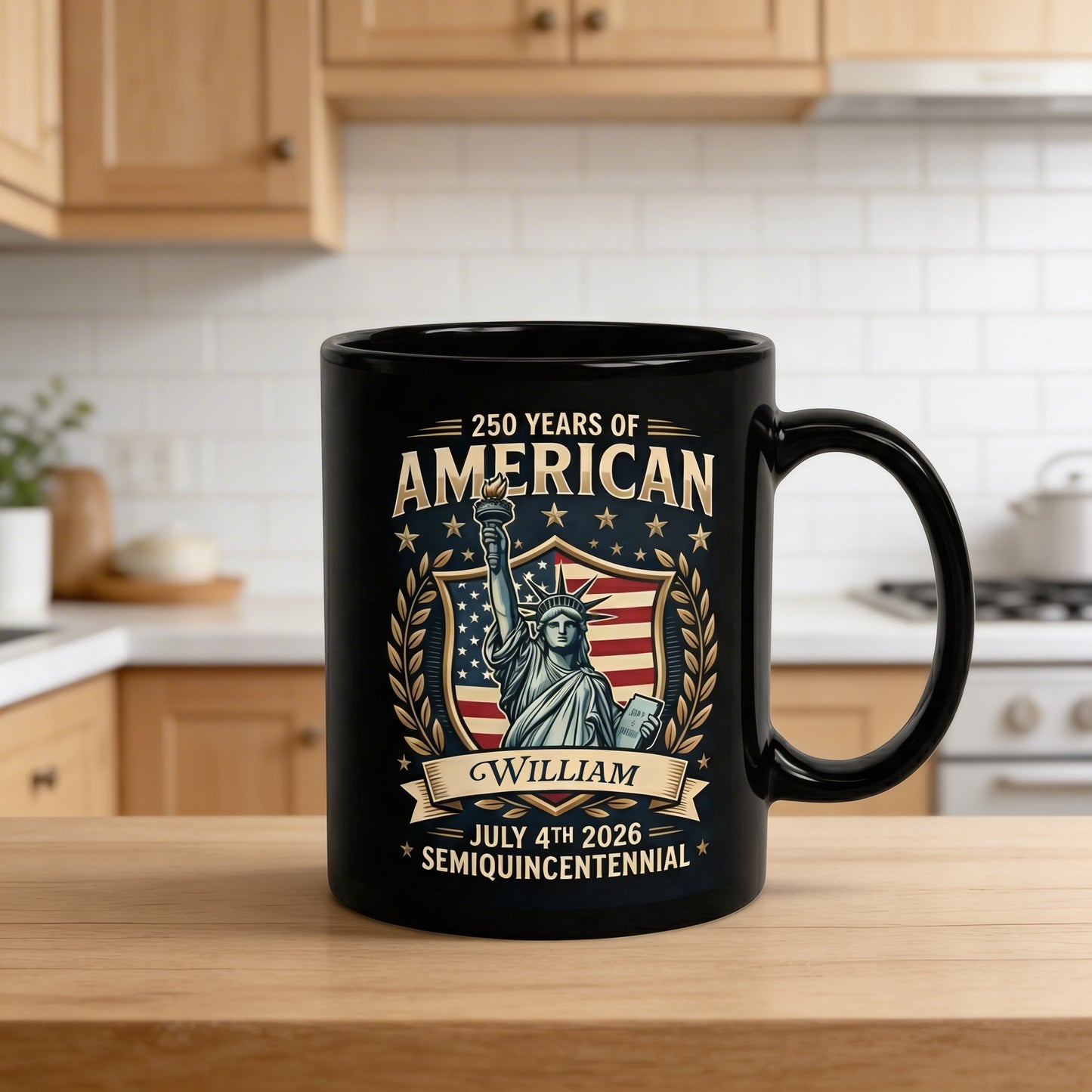 America 250 Semiquincentennial Personalized Black Mug – Custom Name July 4th 2026 Patriotic Mug