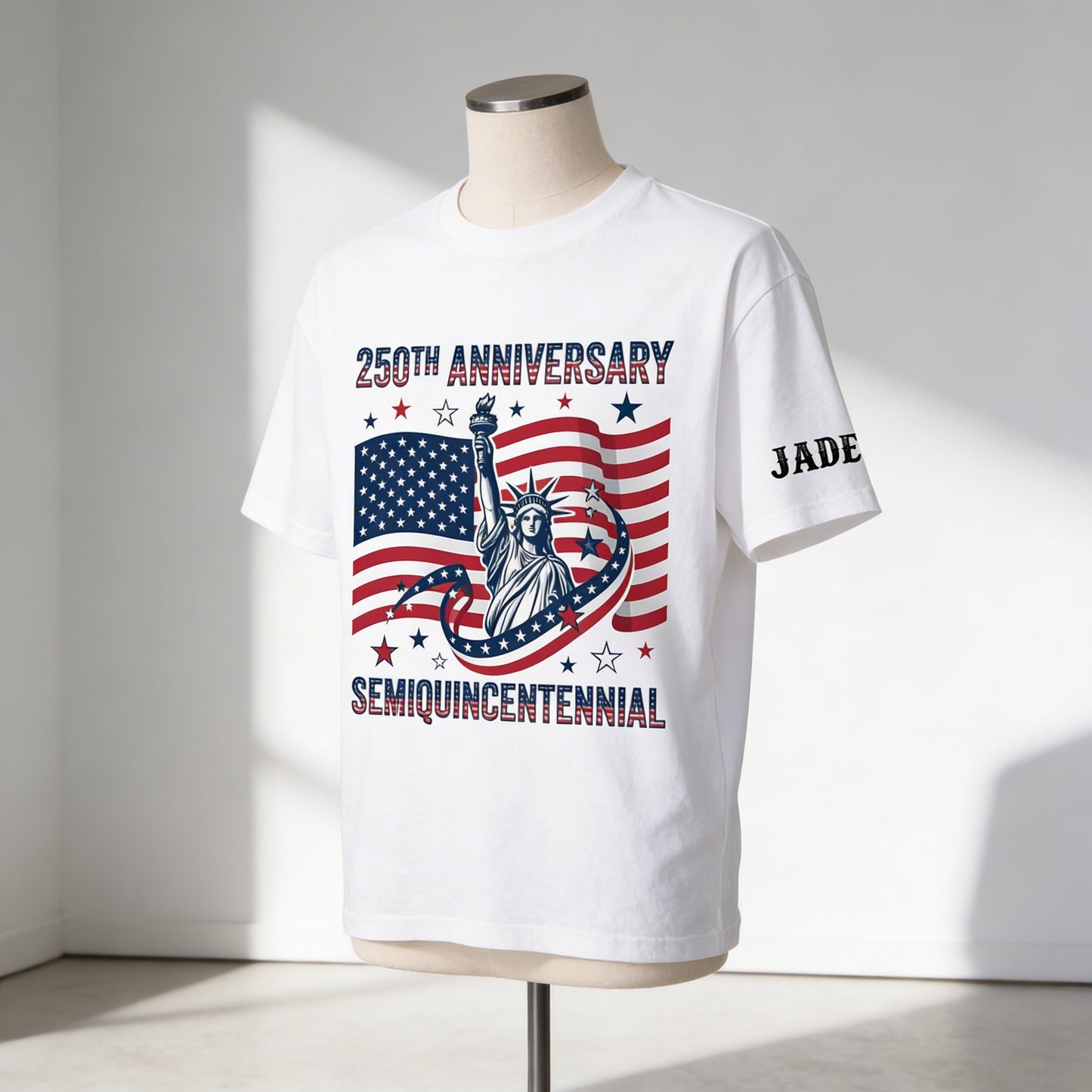 USA 250 Years of Freedom Sleeve Tee Shirt  Semiquincentennial Patriotic Tee