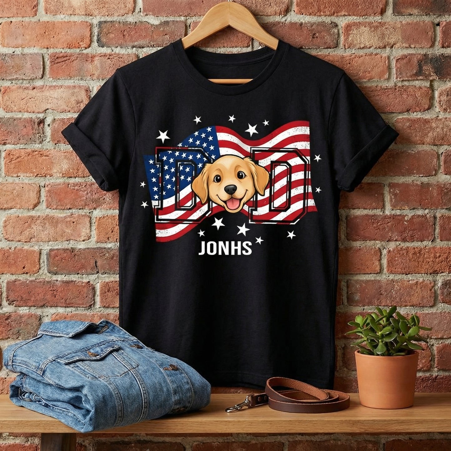 Personalized Dog Dad Ver US Flag Vintage Shirt