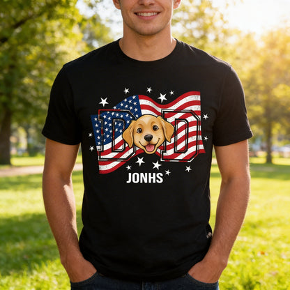 Personalized Dog Dad Ver US Flag Vintage Shirt