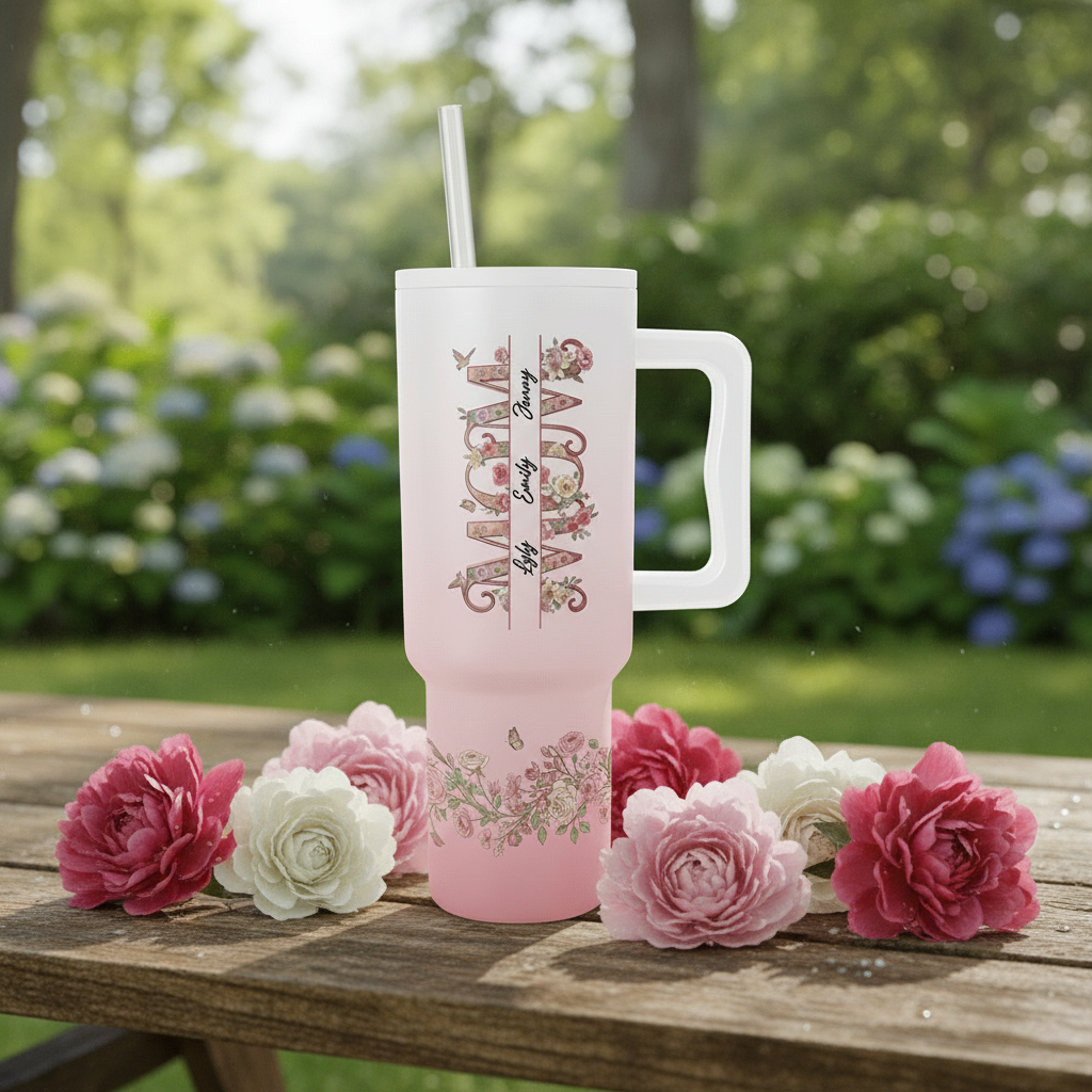 Mama Floral Tumbler 40oz – Personalized Kids’ Names Cup | Meaningful Gift for Mom & Grandma