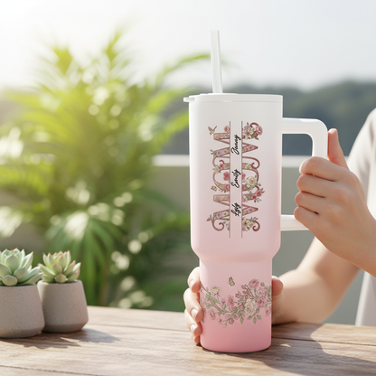 Mama Floral Tumbler 40oz – Personalized Kids’ Names Cup | Meaningful Gift for Mom & Grandma