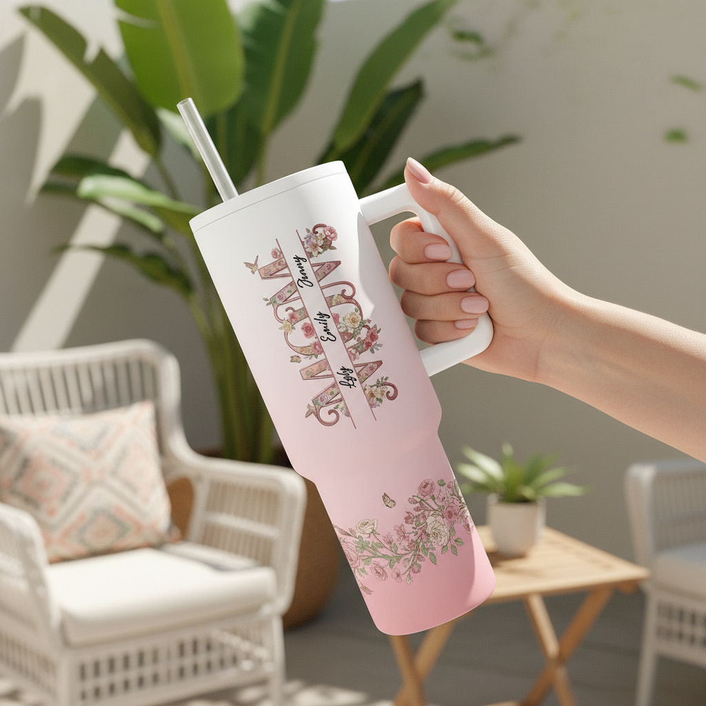 Mama Floral Tumbler 40oz – Personalized Kids’ Names Cup | Meaningful Gift for Mom & Grandma