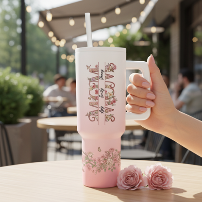 Mama Floral Tumbler 40oz – Personalized Kids’ Names Cup | Meaningful Gift for Mom & Grandma