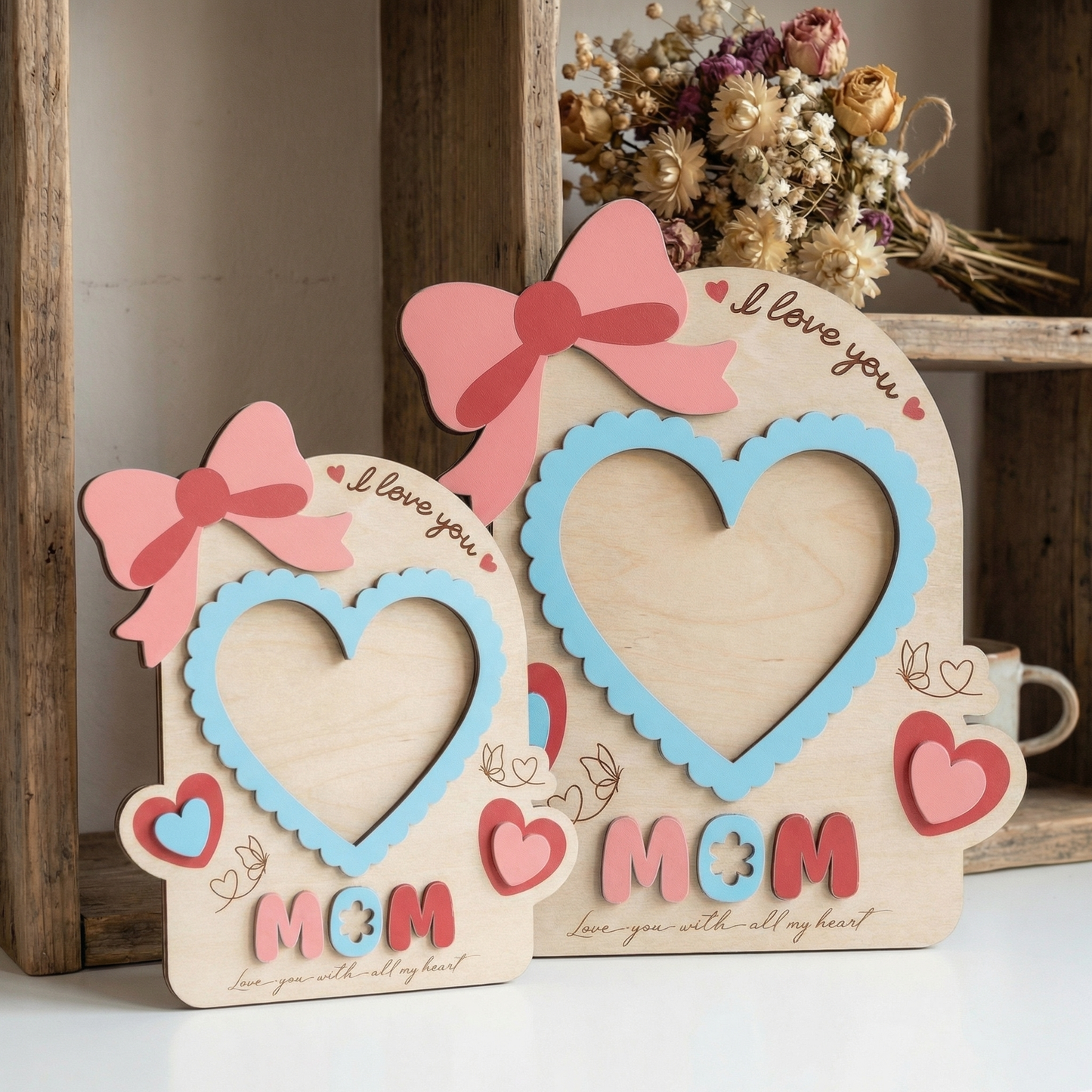 Personalized 3D Layered Wood Block – Custom Family Keepsake Decor – Meaningful Gift for Mom