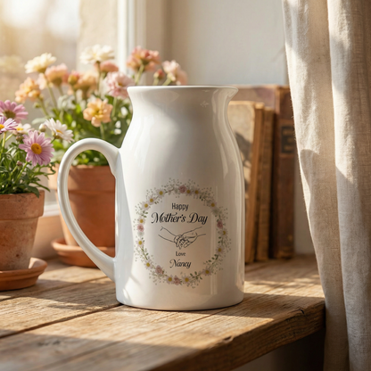 Personalized Birth Flower Vase with Name – Mother’s Day & Birthday Gift for Mom – Custom Ceramic Bud Vase