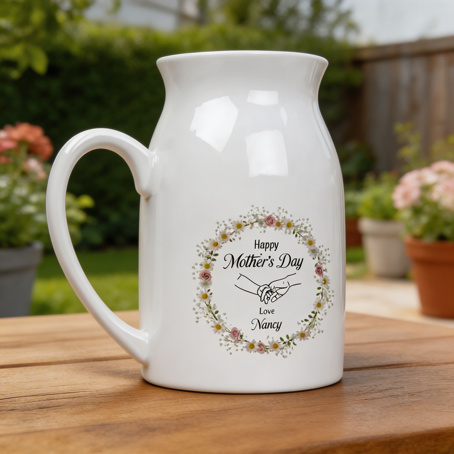 Personalized Birth Flower Vase with Name – Mother’s Day & Birthday Gift for Mom – Custom Ceramic Bud Vase