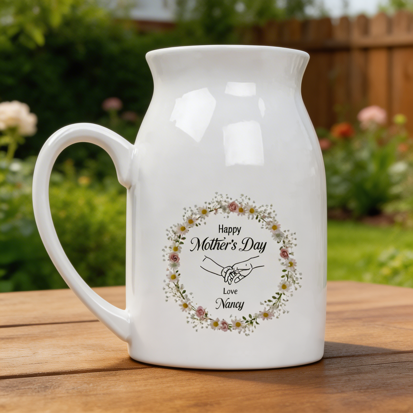 Personalized Birth Flower Vase with Name – Mother’s Day & Birthday Gift for Mom – Custom Ceramic Bud Vase
