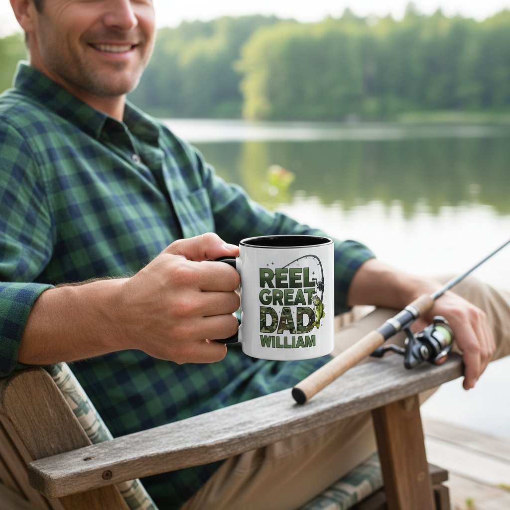 Personalized Fishing Mug for Dad – Real Great Dad Custom Name Coffee Mug