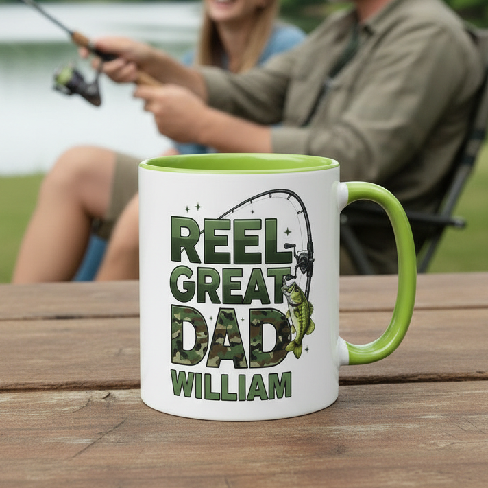 Personalized Fishing Mug for Dad – Real Great Dad Custom Name Coffee Mug