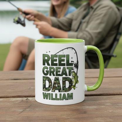Personalized Fishing Mug for Dad – Real Great Dad Custom Name Coffee Mug
